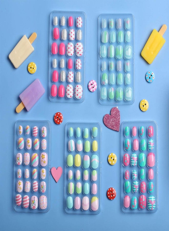 Maitys 120 Pieces Kids Press on Nails Children Fake Artificial Nails Girls Full Cover Short False Christmas Fingernails for Girls Kids Design Decoration(Lovely Pattern) - Image 3